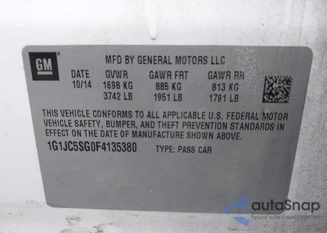 2015 Chevrolet Sonic Lt from USA, damaged, VIN 1G1JC5SG0F4135380